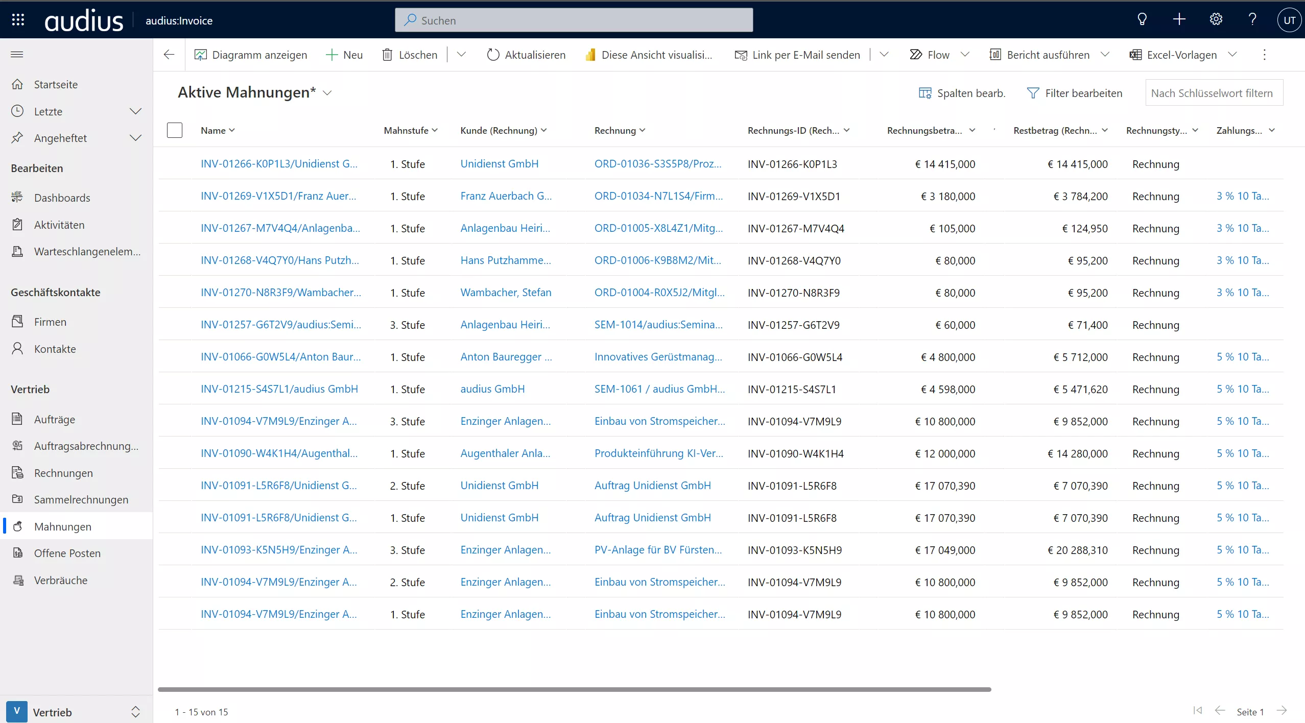 Die per Workflow erzeugten Mahnungen stehen für den Versand bereit. 