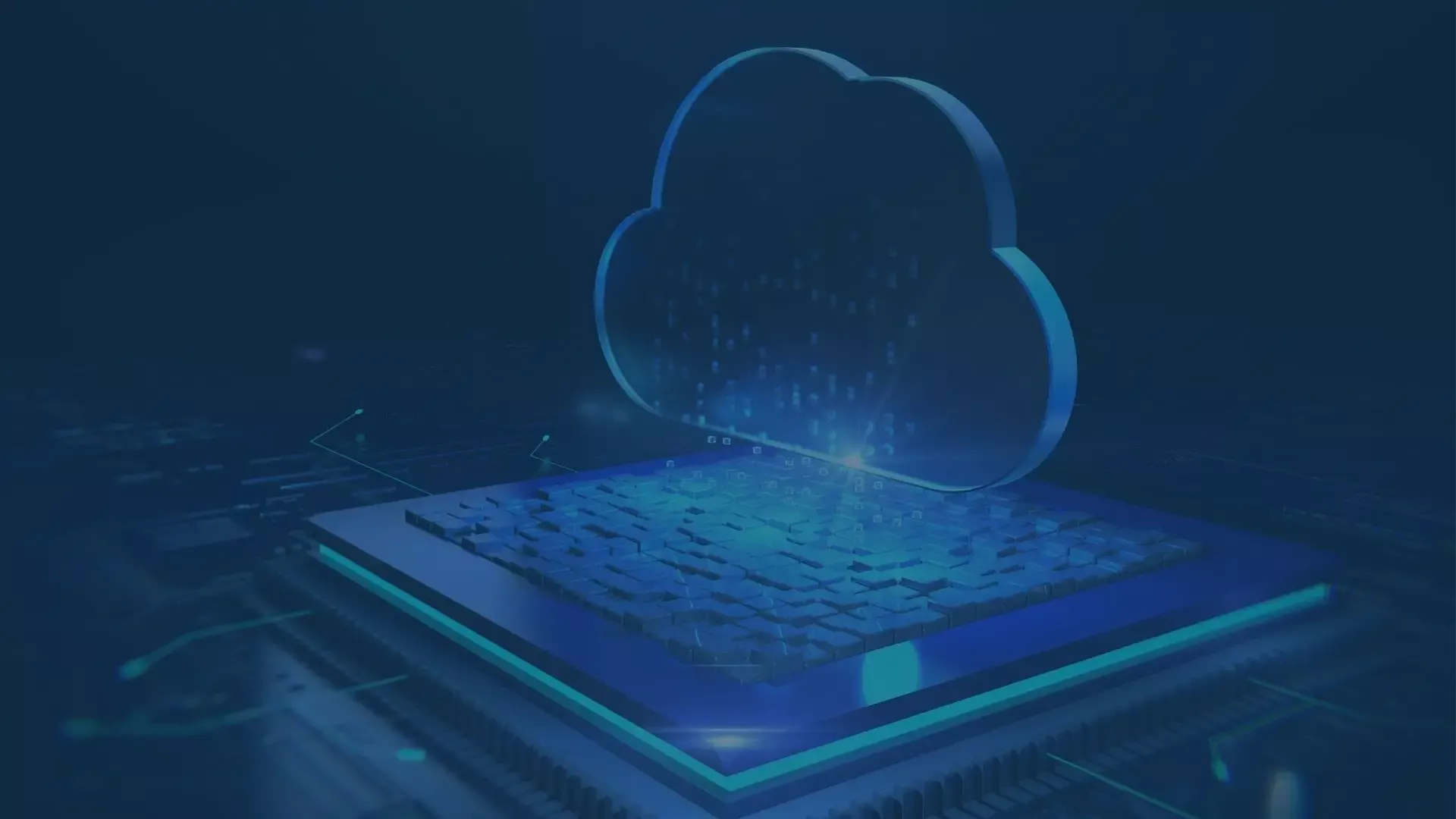 Leuchtende Wolke auf einem Computerchip, symbolisiert Cloud Computing und digitale Datenverarbeitung in moderner IT-Infrastruktur.