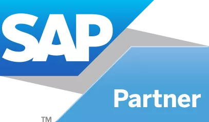 SAP-Partner-Logo in Blau und Weiß, das die offizielle Partnerschaft mit SAP als Software- und Technologieanbieter hervorhebt.