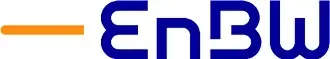 Dunkelblauer EnBW Schriftzug mit einem kurzen, abgerundeten orangefarbenen Balken links