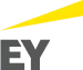 Grauer EY Schriftzug mit einem markanten gelben grafischen Strahl darüber